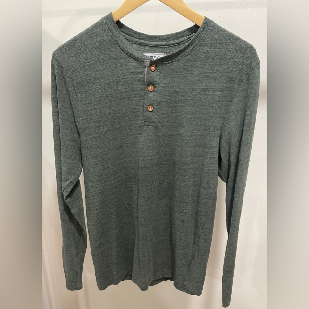 PX Clothing Long Sleeves Henley Shirt Green Wood Buttons Casual Eco-friendly